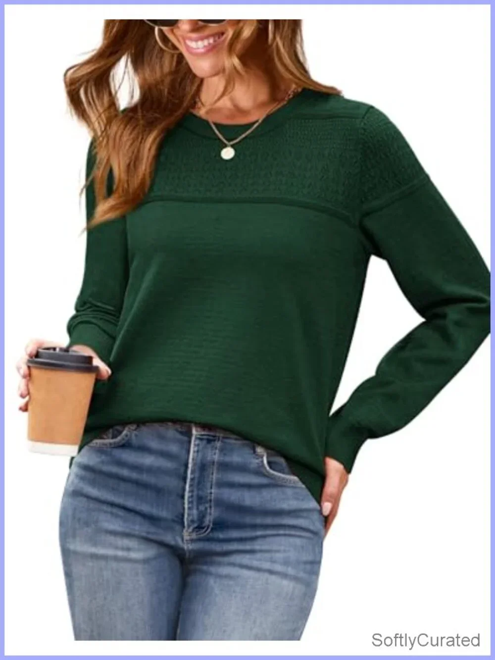 Crewneck Crochet Cable Knit Long Sleeve Pullover Sweater